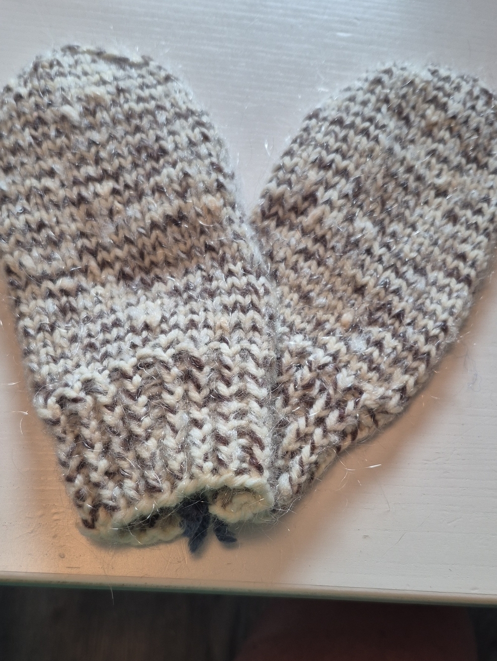 Cozy Knit Wool Blend Childrens Mittens - Cream & Brown